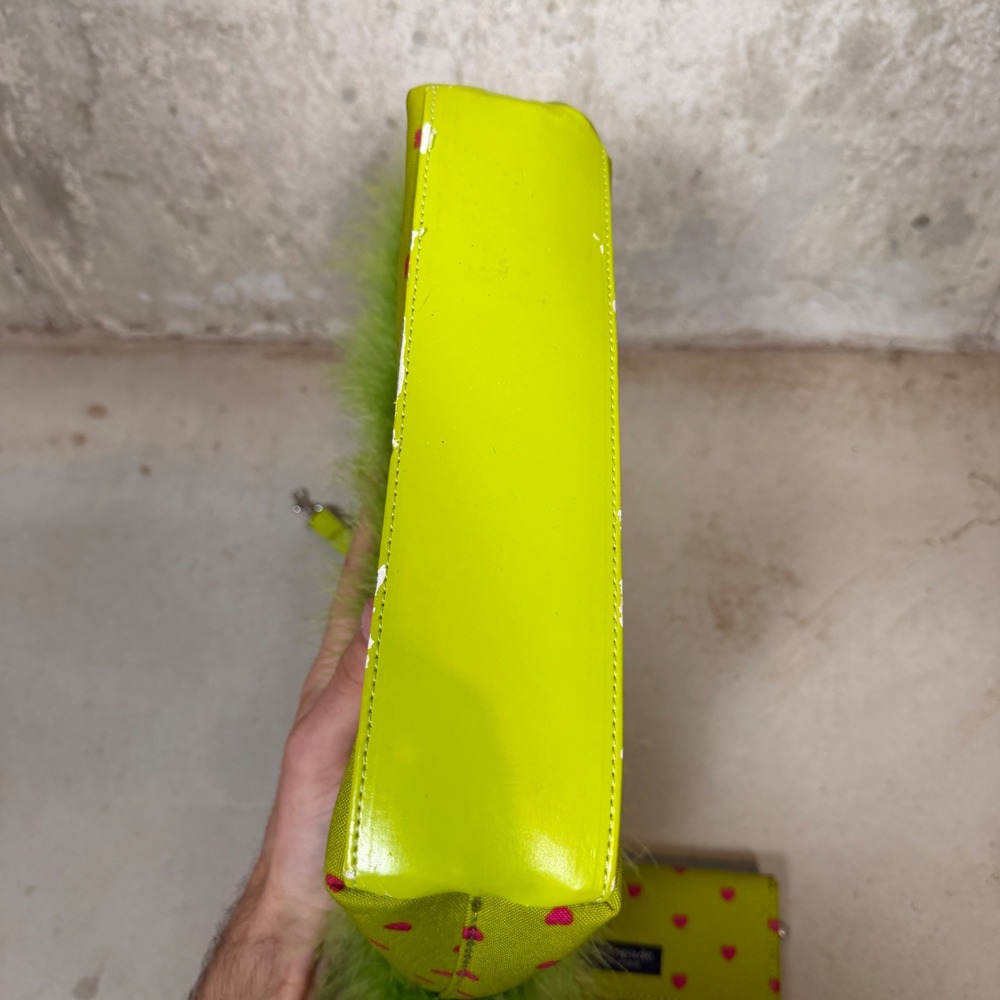 Kate Spade Lime Green Heart Print Feather Trim Bag and Wallet Set Vintage Y2K - Picture 8 of 8